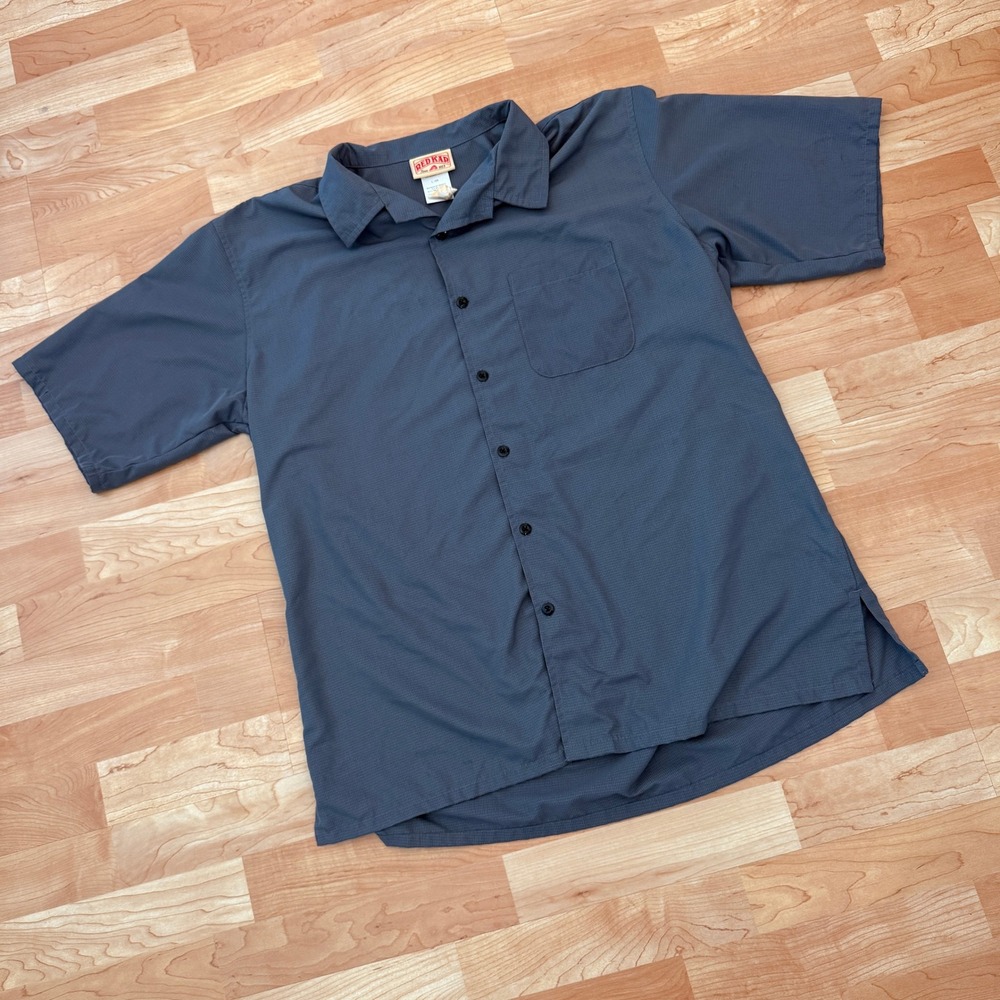 Red Kap Mens Short Sleeve Button Down Work Shirt Gray Micro Grid Pattern Large